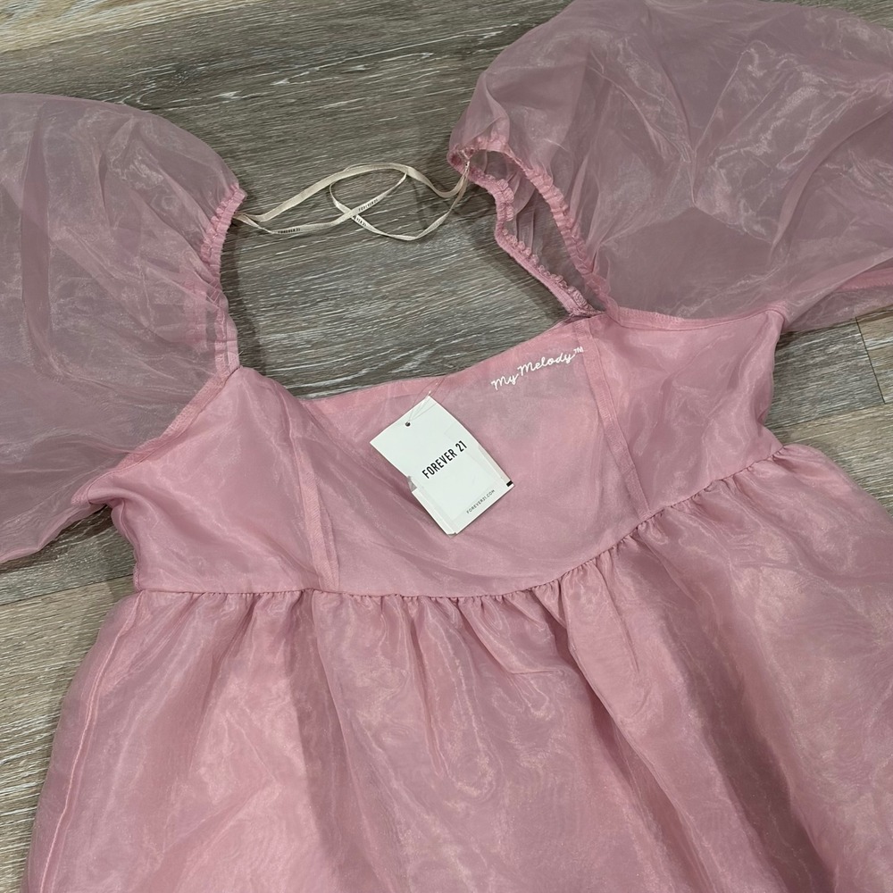Forever 21 x Hello Kitty My Melody Pink Organza Puff Sleeve Babydoll Dress S/M